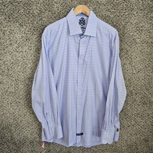 English Laundry Shirt Mens 17.5 36/37 Blue Button Up Embroidered Cotton Career